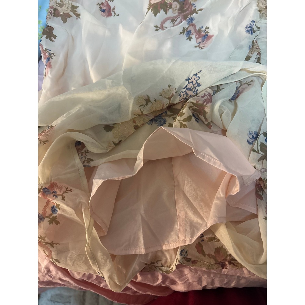 NWT LPA Floral Ruched Mini 694 Dress In Puff Sleeve In Blush Bouquet V-Neck XL - Picture 6 of 6